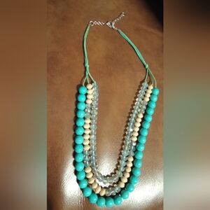 Turquoise and Clear Beaded Necklace